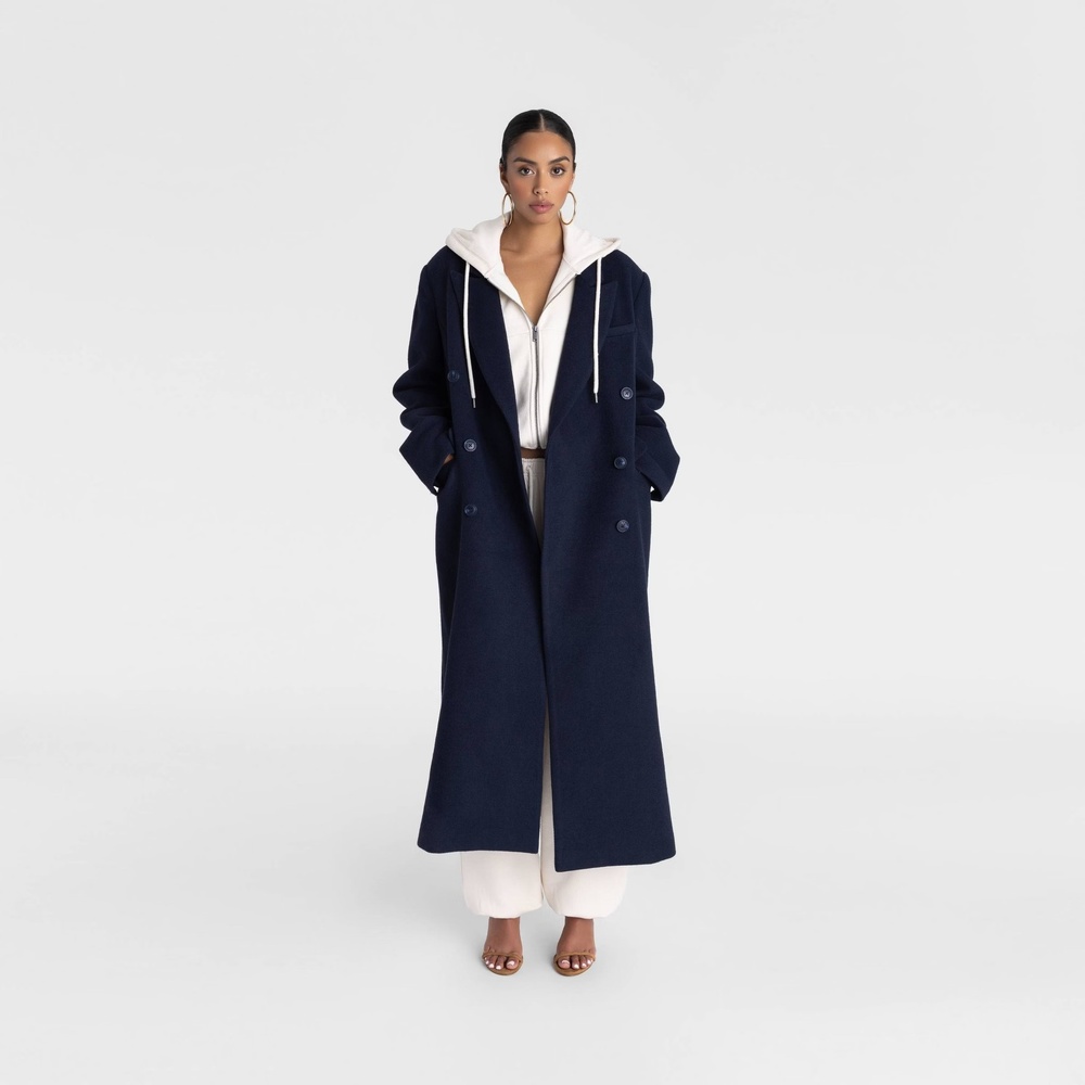 KBB by KAHLANA x Target Women's L Large The Maxi Coat Navy Blue, Wool NWT